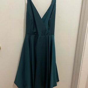 Emerald Green Satin wrap style A-Line Dress